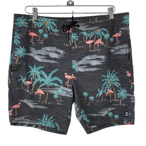 Billabong Recycler Board Shorts Men’s Sz Small Gray Flamingo Print Beach Novelty